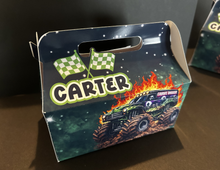 Load image into Gallery viewer, Personalized gable boxes for kids birthday parties with custom name and age