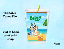 Load image into Gallery viewer, Personalized Bluey Capri Sun Label Template | Editable Canva Capri Sun Wrapper | Bluey Birthday Party Drink Labels