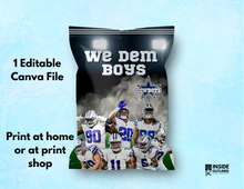 Load image into Gallery viewer, Personalized Dallas Cowboys Chip Bag Template – Editable in Canva | DIY Printable Party Favor | Instant Download