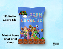 Load image into Gallery viewer, Personalized Super Mario Chip Bag Template – Editable in Canva | DIY Printable Party Favor | Instant Download