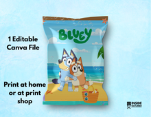 Load image into Gallery viewer, Personalized Bluey Chip Bag Template – Editable in Canva | DIY Printable Party Favor | Instant Download