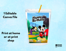 Load image into Gallery viewer, Personalized Mickey Mouse Birthday Capri Sun Label Template | Editable Canva Capri Sun Wrapper | Mickey Mouse Birthday Party Drink Labels