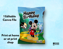 Load image into Gallery viewer, Personalized Mickey Mouse Chip Bag Template – Editable in Canva | DIY Printable Party Favor | Instant Download