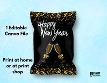 Load image into Gallery viewer, Personalized New Year Chip Bag Template – Editable in Canva | DIY Printable Party Favor | Instant Download