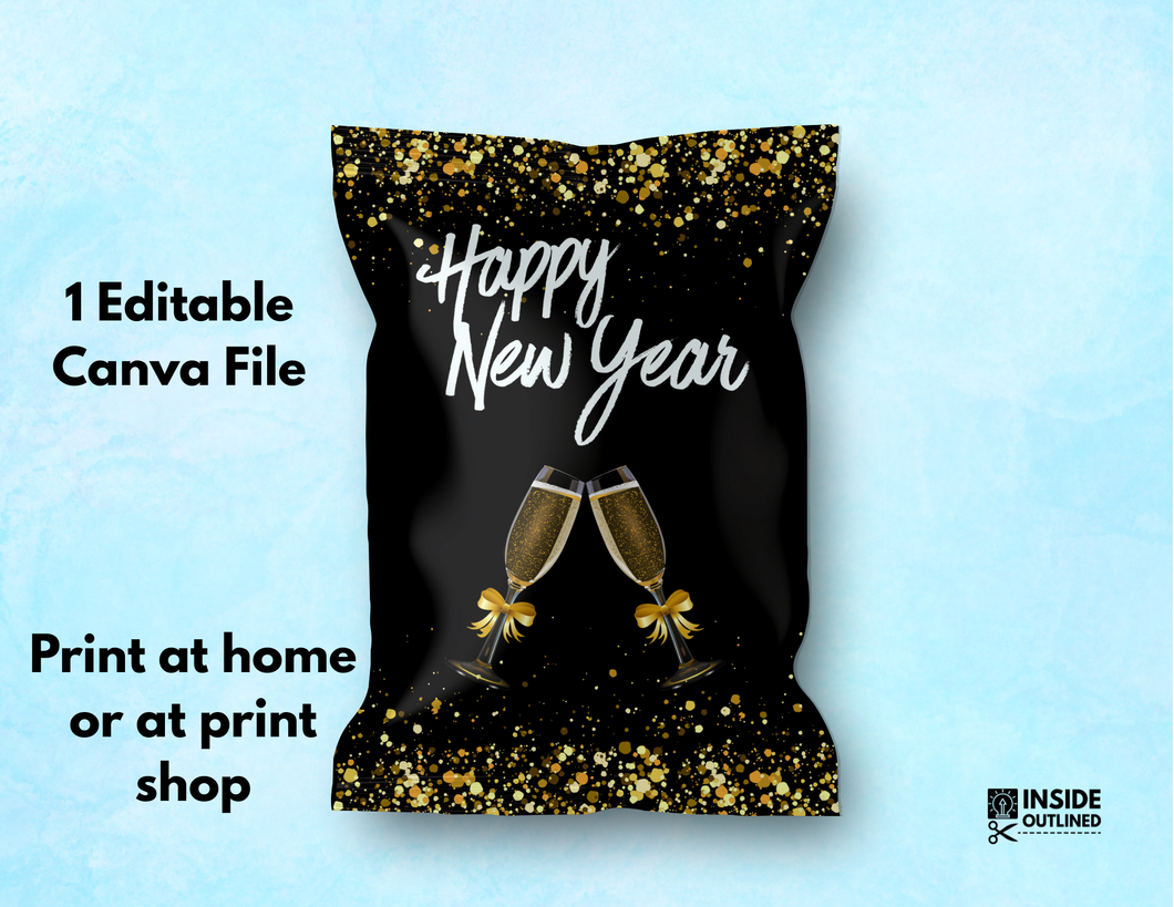 Personalized New Year Chip Bag Template – Editable in Canva | DIY Printable Party Favor | Instant Download