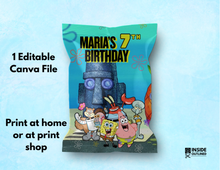 Load image into Gallery viewer, Personalized Spongebob Chip Bag Template – Editable in Canva | DIY Printable Party Favor | Instant Download