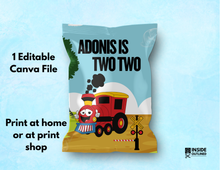 Load image into Gallery viewer, Personalized Train Chip Bag Template – Editable in Canva | DIY Printable Party Favor | Instant Download