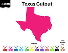 Load image into Gallery viewer, 30 Texas Cutout, Texas Cardstock, Texas Die Cut, Die Cut Shapes, Die Cut Paper Shapes, Cardstock Cutout, State Cutout, Gift Tag, Texas State