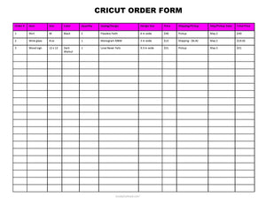 Cricut Business Order Form