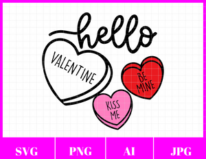 Hello Valentine Candy Hearts Svg File | Valentine's Day Svg Files